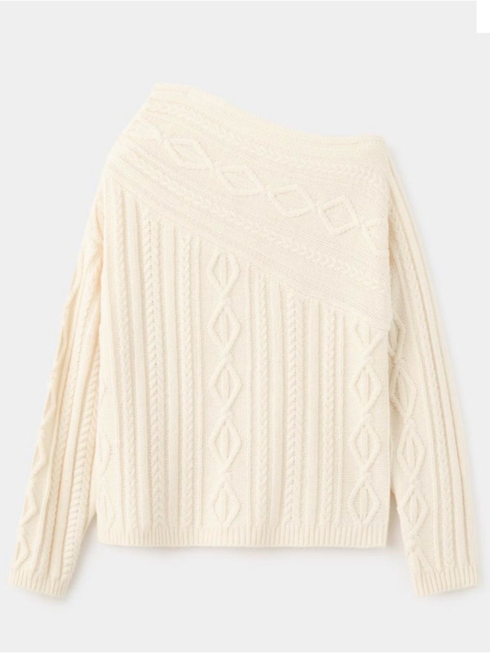 Mango Off-Shoulder Cable Knit Sweater in Cream